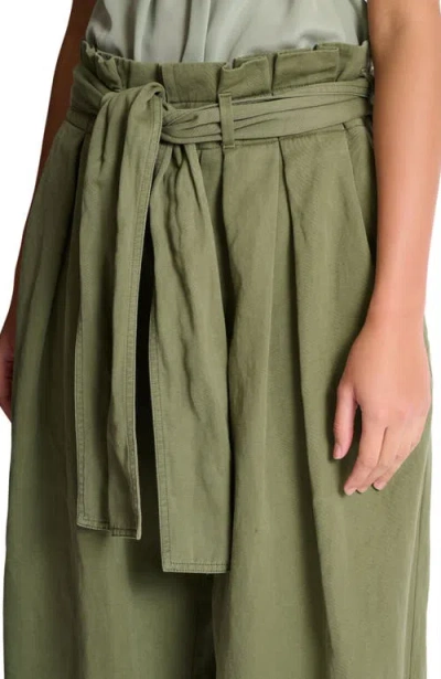 Balmain Belted Pleated Cotton And Linen-blend Twill Tapered Pants In Green