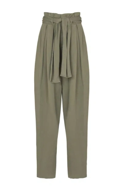 Balmain Belted Pleated Cotton And Linen-blend Twill Tapered Pants In Green