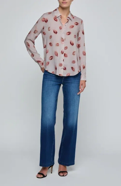 L'agence Holly Lips Pattern Woven Shirt In Multi