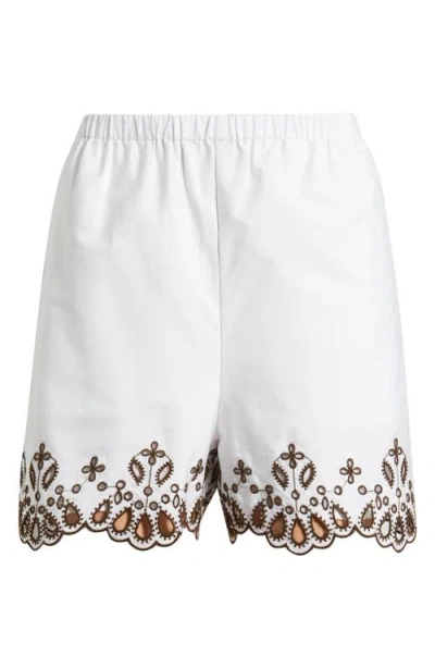 Madewell Embroidered Pull-on Shorts In Poplin In White