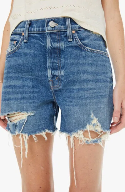 Mother The Main Course Frayed Denim Shorts In Blue