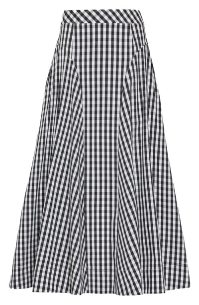 Milly Robin Gingham Midi Skirt In Black