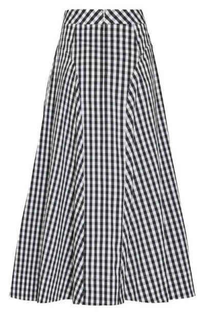 Milly Robin Gingham Midi Skirt In Black