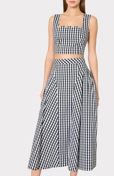 Milly Robin Gingham Midi Skirt In Black