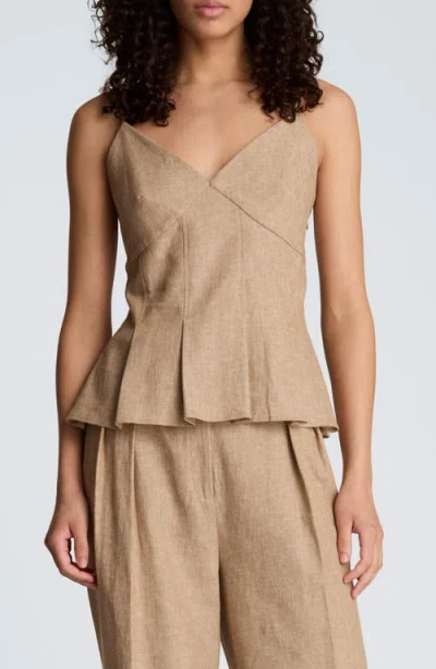 Kenneth Cole Linen Fitted Cami With Pleated Body In Brown