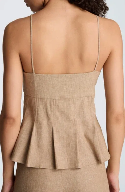 Kenneth Cole Linen Fitted Cami With Pleated Body In Brown