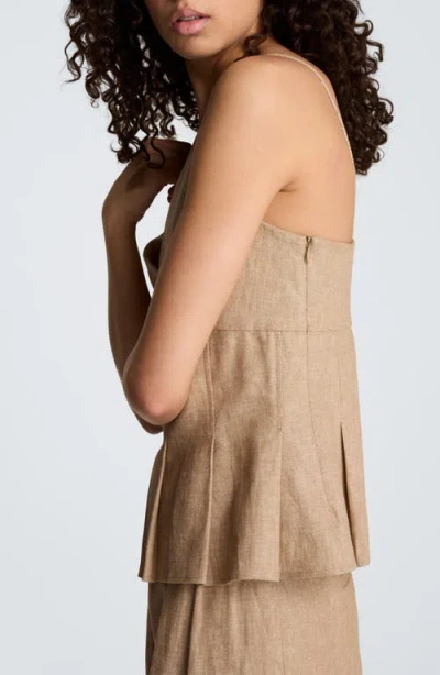 Kenneth Cole Linen Fitted Cami With Pleated Body In Brown