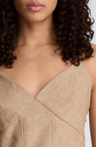 Kenneth Cole Linen Fitted Cami With Pleated Body In Brown