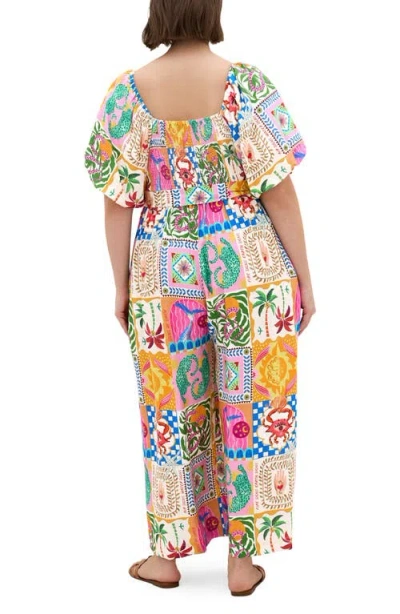 City Chic Positano Patchwork Print Jumpsuit In Multi