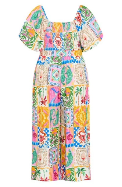 City Chic Positano Patchwork Print Jumpsuit In Multi