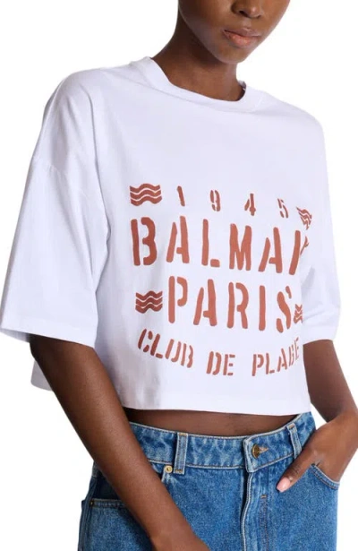 Balmain Plage Print T-shirt In White