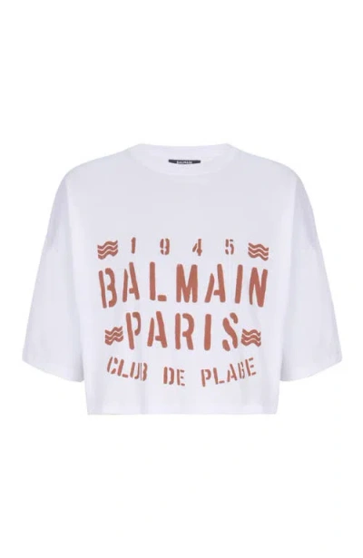 Balmain Plage Print T-shirt In White