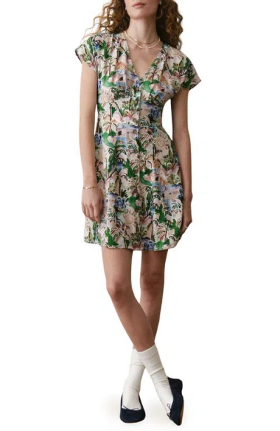 Marine Layer Camila Print Button Front Hemp Blend Minidress In Multi