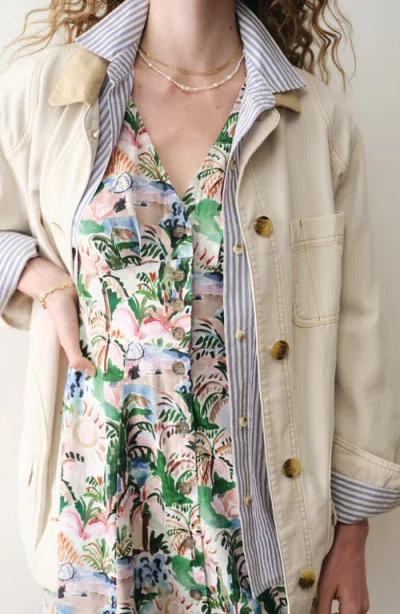 Marine Layer Camila Print Button Front Hemp Blend Minidress In Multi