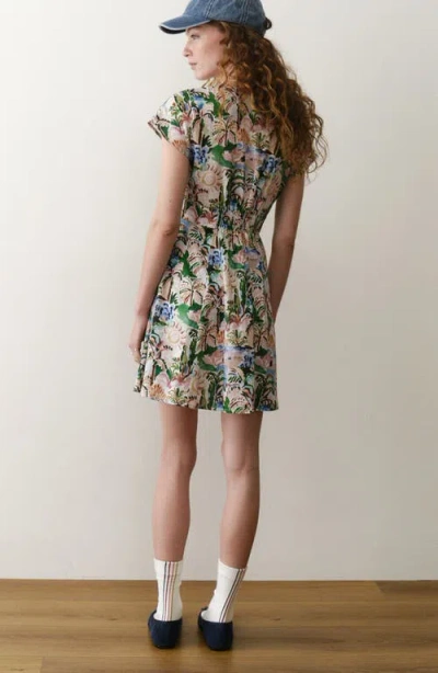 Marine Layer Camila Print Button Front Hemp Blend Minidress In Multi