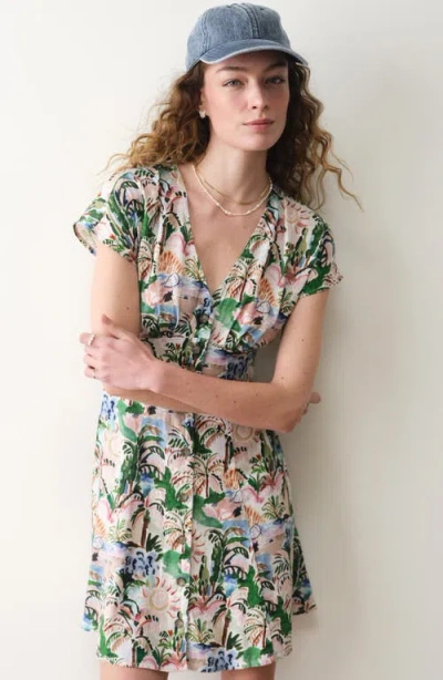 Marine Layer Camila Print Button Front Hemp Blend Minidress In Multi