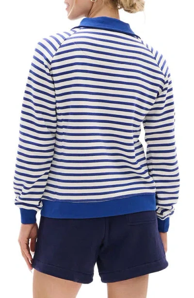 Hatley Mezarine Stripe Quarter Zip Sweatshirt In Blue