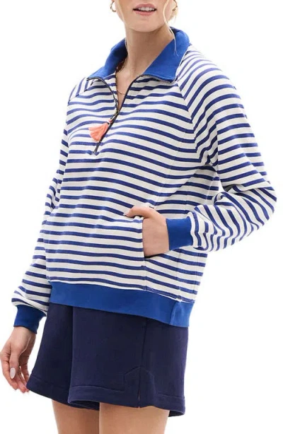 Hatley Mezarine Stripe Quarter Zip Sweatshirt In Blue