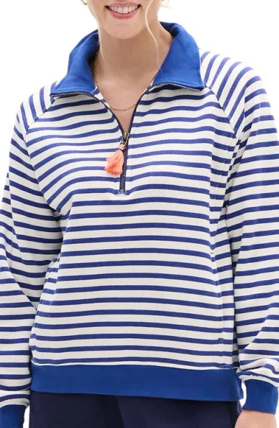 Hatley Mezarine Stripe Quarter Zip Sweatshirt In Blue