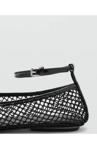 Mango Ankle Strap Ballet Flat In Black