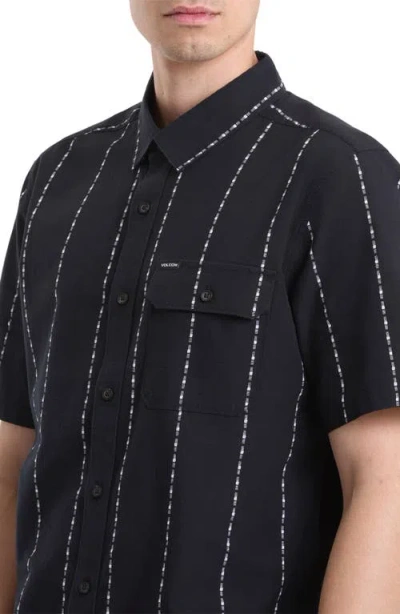 Volcom Whitworth Stripe Short Sleeve Button-up Shirt In Black