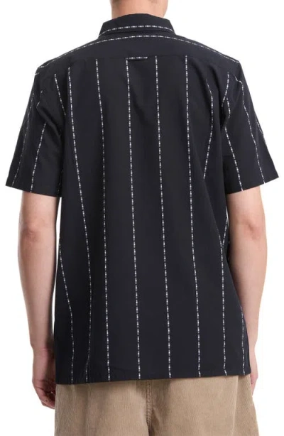 Volcom Whitworth Stripe Short Sleeve Button-up Shirt In Black