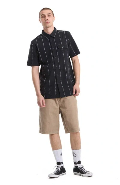 Volcom Whitworth Stripe Short Sleeve Button-up Shirt In Black