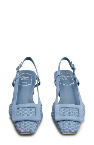 Roger Vivier Belle Vivier Slingback Pumps In Jacquard Denim In Blue