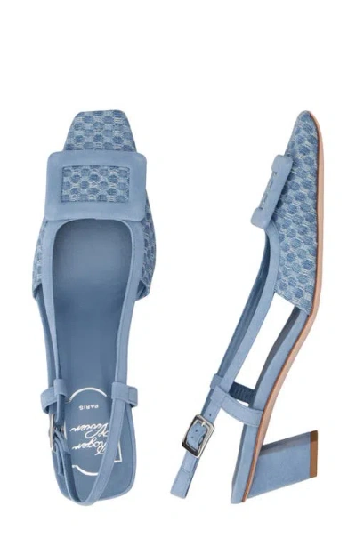 Roger Vivier Belle Vivier Slingback Pumps In Jacquard Denim In Blue