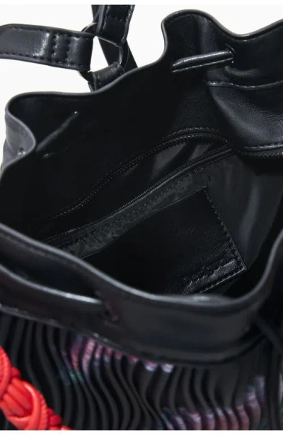 Desigual Medium Floral Backpack With Shoulder Strap In Black