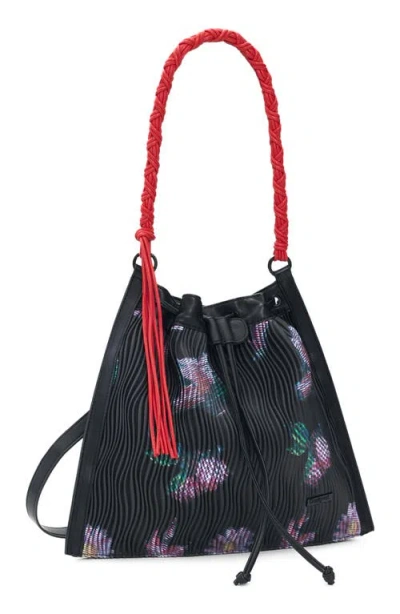 Desigual Medium Floral Backpack With Shoulder Strap In Black