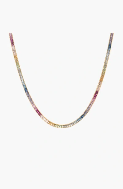 Aurate New York Rainbow Baguette Tennis Necklace In Multi