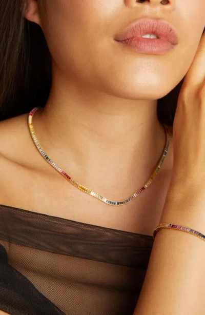 Aurate New York Rainbow Baguette Tennis Necklace In Multi