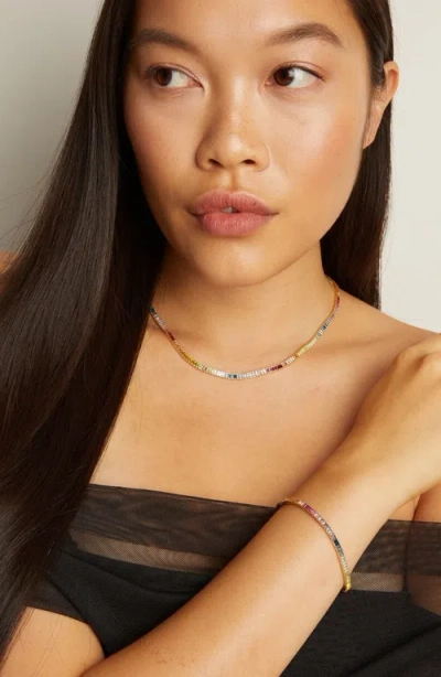 Aurate New York Rainbow Baguette Tennis Necklace In Multi