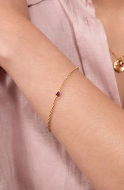 Dower & Hall Single Ruby Dewdrop Chain Bracelet In Gold