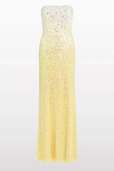 Jenny Packham Marle Saint Sequin Embellished Strapless Maxi Dress In Yellow