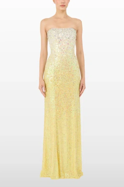 Jenny Packham Marle Saint Sequin Embellished Strapless Maxi Dress In Yellow