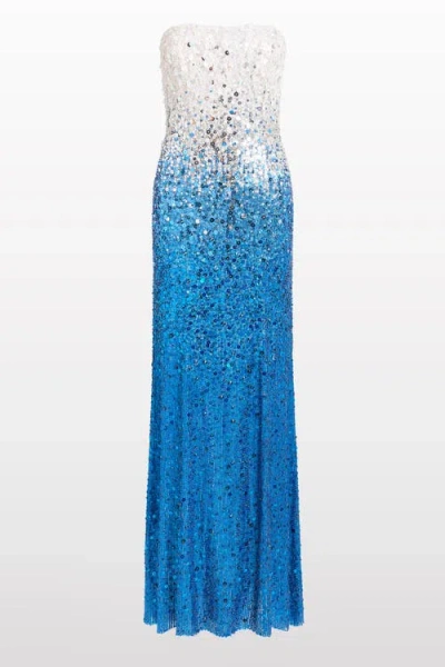 Jenny Packham Marle Saint Sequin Embellished Strapless Maxi Dress In Blue