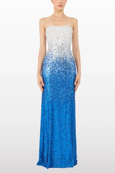 Jenny Packham Marle Saint Sequin Embellished Strapless Maxi Dress In Blue
