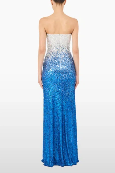 Jenny Packham Marle Saint Sequin Embellished Strapless Maxi Dress In Blue