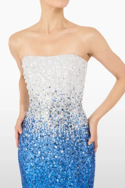 Jenny Packham Marle Saint Sequin Embellished Strapless Maxi Dress In Blue