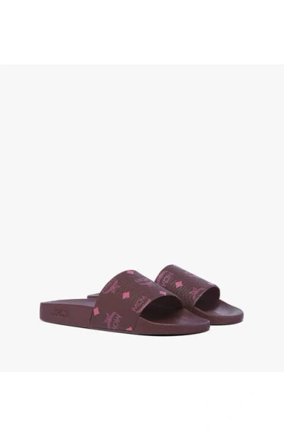 Mcm Monogram Print Rubber Slides In Brown