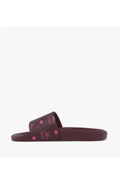 Mcm Monogram Print Rubber Slides In Brown