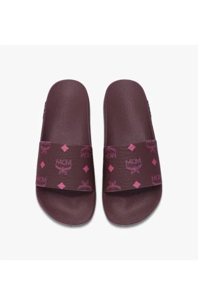 Mcm Monogram Print Rubber Slides In Brown
