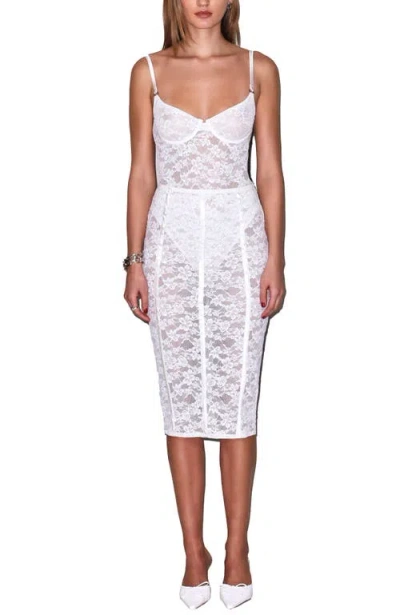 Fleur Du Mal Le Stretch Lace Pencil Skirt In White