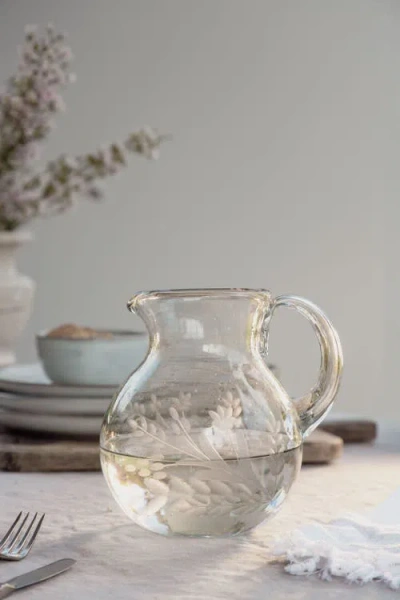 Villa Lua Home Hand-etched Blown Pitcher In Black