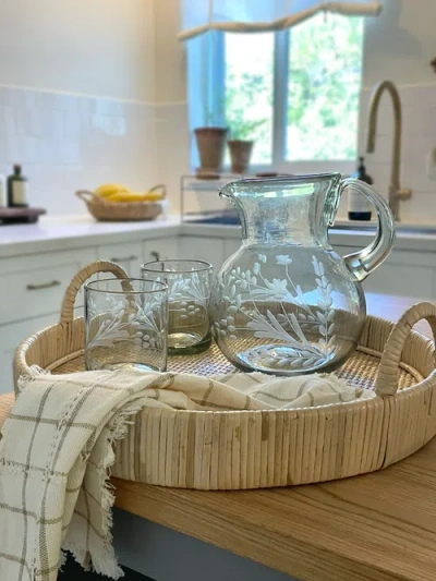 Villa Lua Home Hand-etched Blown Pitcher In Black