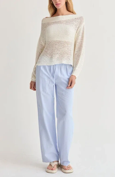 Crescent Textured Striped Drawstring Pants In Blue