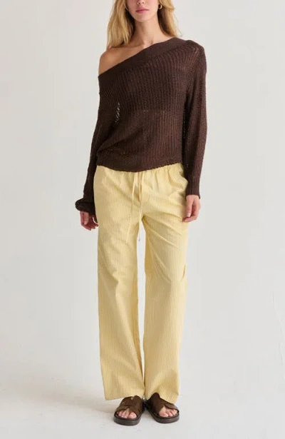 Crescent Textured Striped Drawstring Pants In Yellow