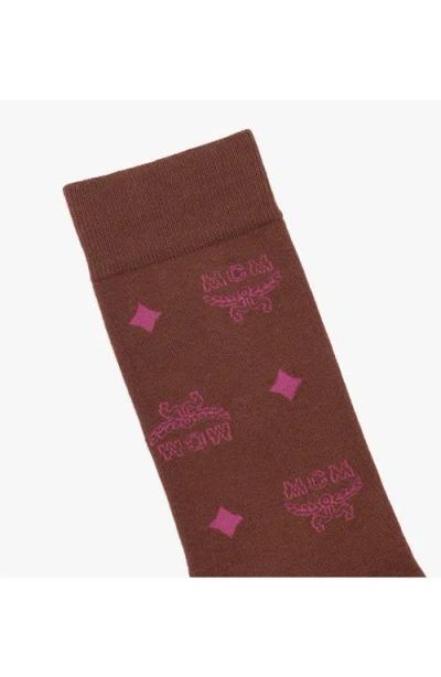 Mcm Monogram Knit Socks In Brown